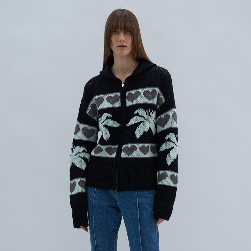 拉链翻领外穿锦纶混纺毛针织衫