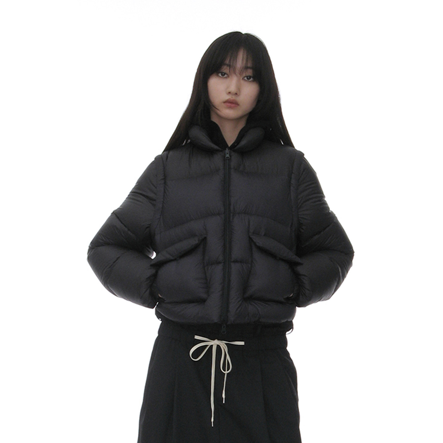 机能撞色两穿80白鸭绒羽绒服