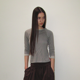 天丝混纺柔软高弹圆领上衣 PARTIMENTO 复古插肩袖 半露脐T恤
