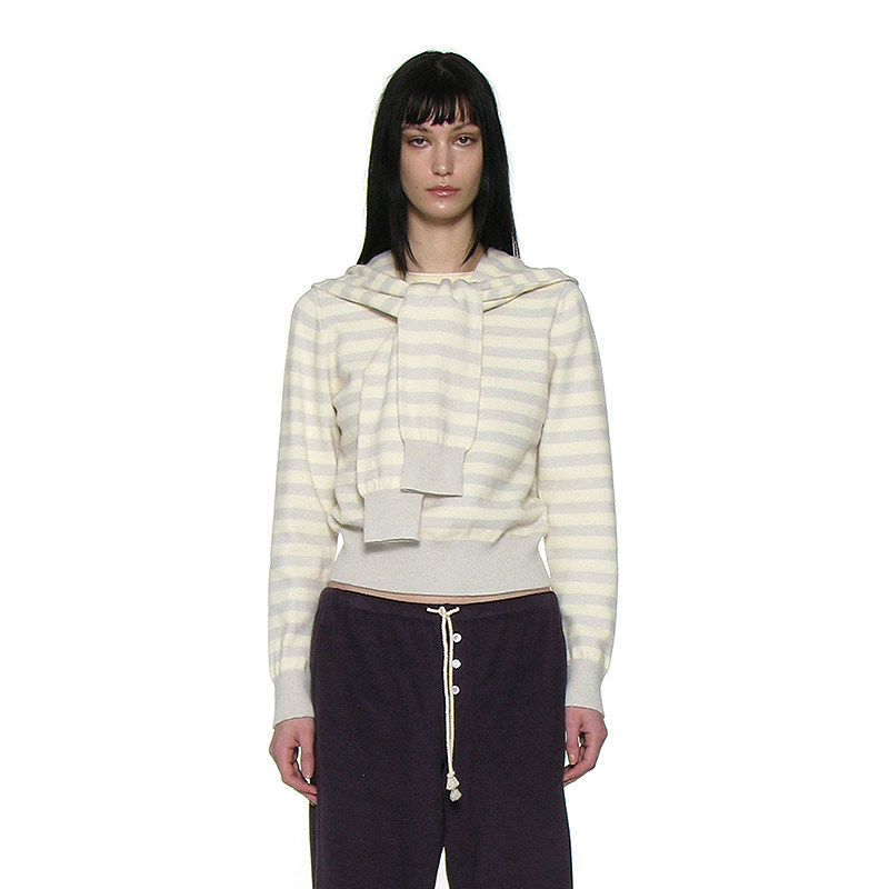 肩带可调节分层袖针织圆领毛衣