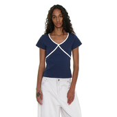 日常纯色V领T恤 T恤 撞色边少女短袖 韩国正品 PARTIMENTO2025SS新款