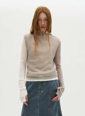 不规则两件套叠穿 韩国正品 PARTIMENTO 25秋修身上衣毛衣针织衫