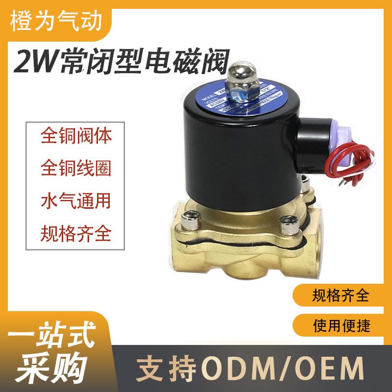2W铜常闭电磁阀水阀气阀气动开关2分3分4分6分1寸DN08AC220VDC24V