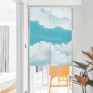 蓝天白云清新卧室门帘隔断帘厨房遮挡帘布帘免打孔装饰布艺挂帘