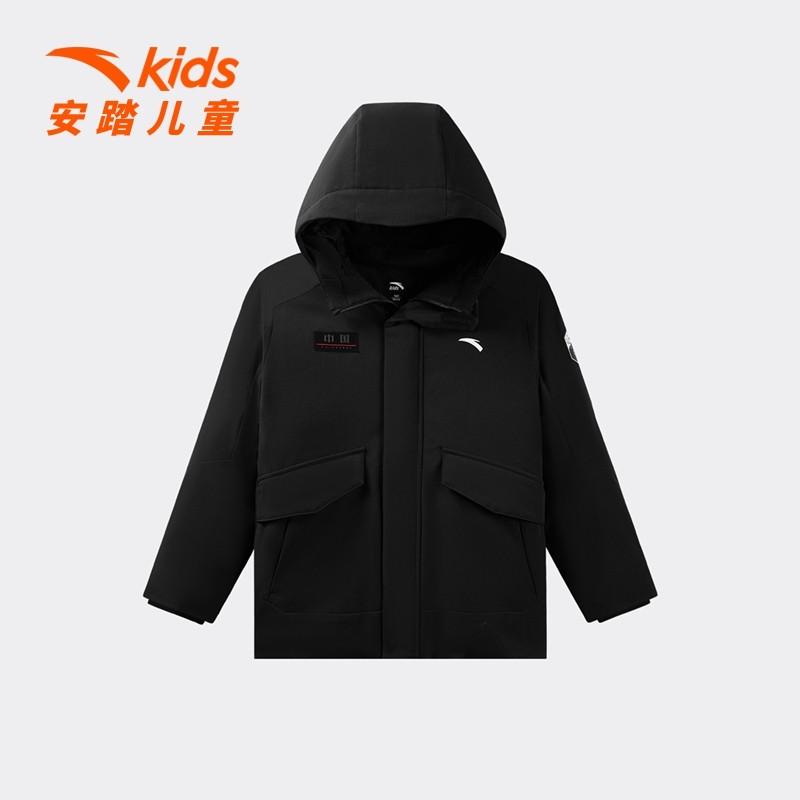 安踏儿童羽绒服2025冬新款男大童户外防风保暖外套连帽羽绒服