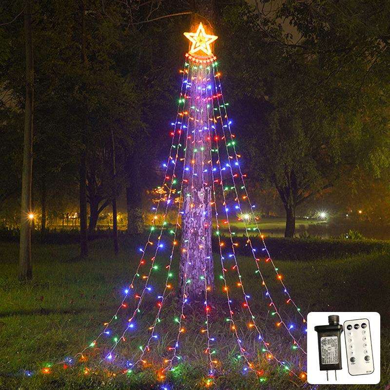 led星星灯串户外庭院瀑布灯圣诞树装饰彩灯露营氛围窗帘灯太阳能