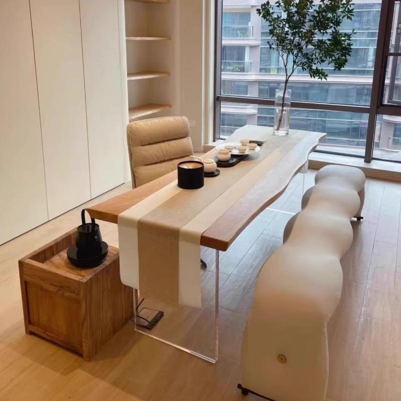 亚克力实木悬浮餐桌书桌电脑办公桌一体轻奢现代简约白蜡木工作台