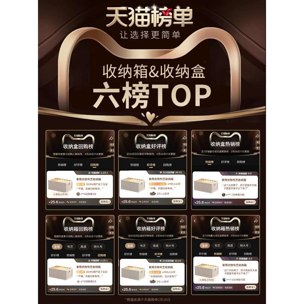 拍1发4衣服收纳筐神器布艺装衣物衣柜分层收纳箱家用框裤子整理盒