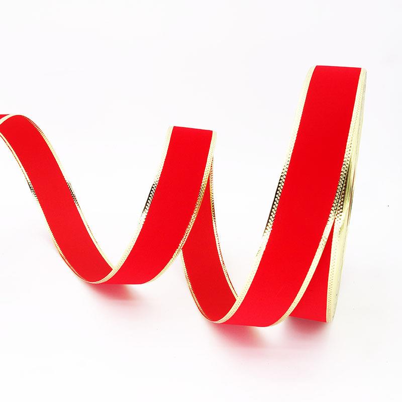 2020新款圣诞织带5cm红色植绒蝴蝶结金边圣诞彩带圣诞树装饰挂件