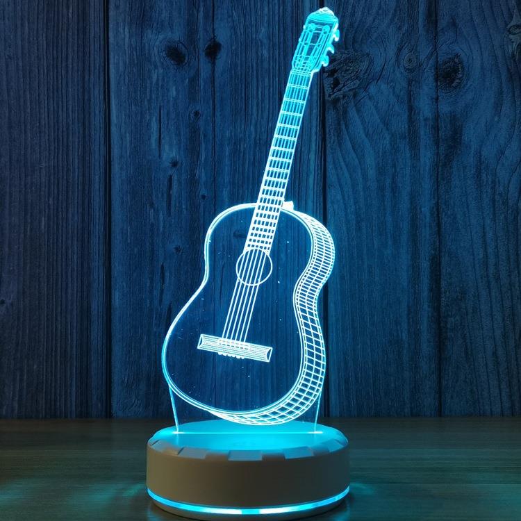 跨境创意吉他装饰台灯七彩小夜灯桌面摆件电竞房氛围灯酒吧夜