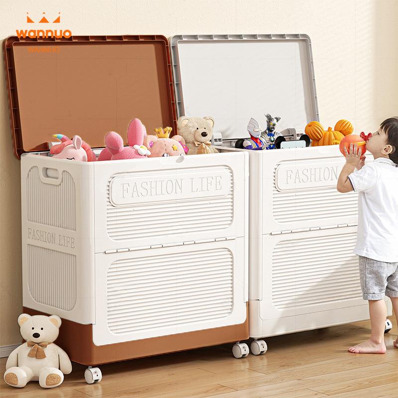 衣服收纳箱翻盖大容量家用带滑轮衣物整理箱被子玩具多功能储物柜