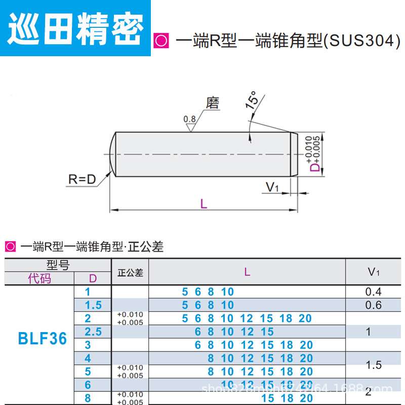 精密正公差不锈钢圆柱销替怡BLF36米MSCSS定位销一端锥形销钉R形