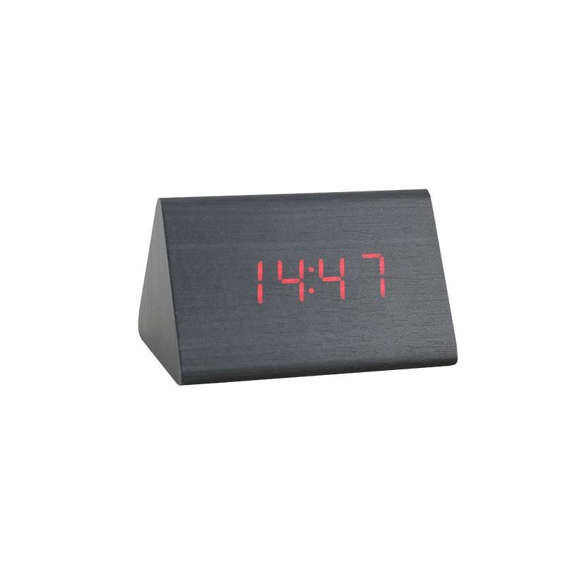 厂家声控闹钟 新款创意木头钟时尚潮人三角形床头电子钟