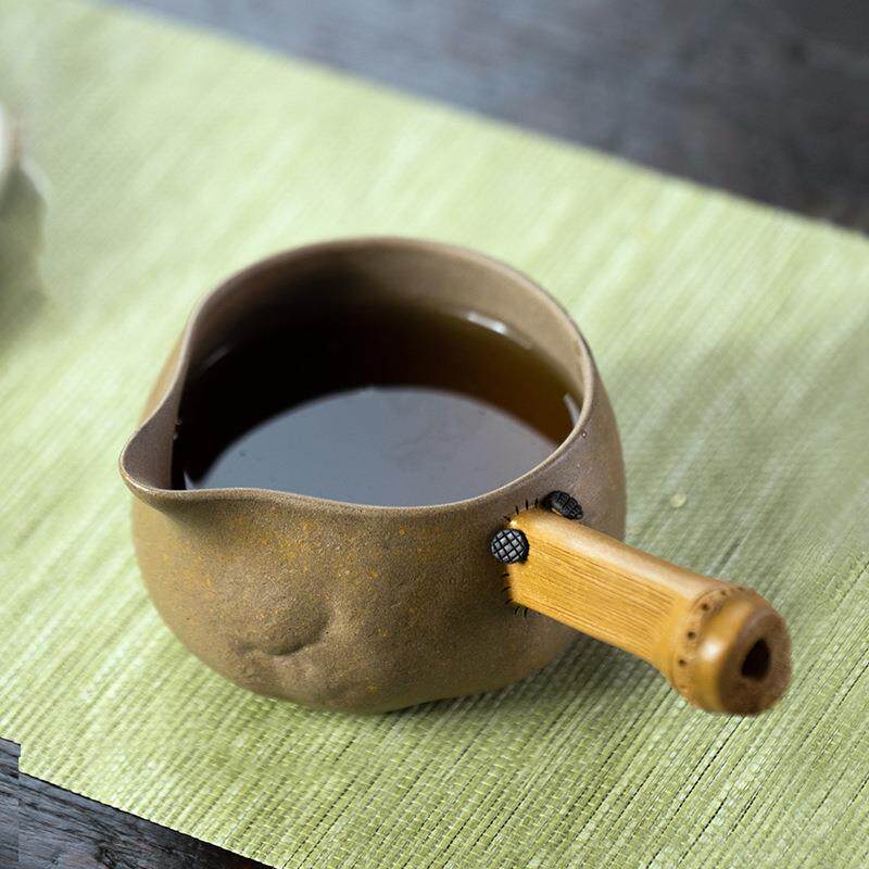 宜兴紫砂公道杯竹柄分茶器侧把日式匀杯奶杯茶具茶道配件摆件公杯