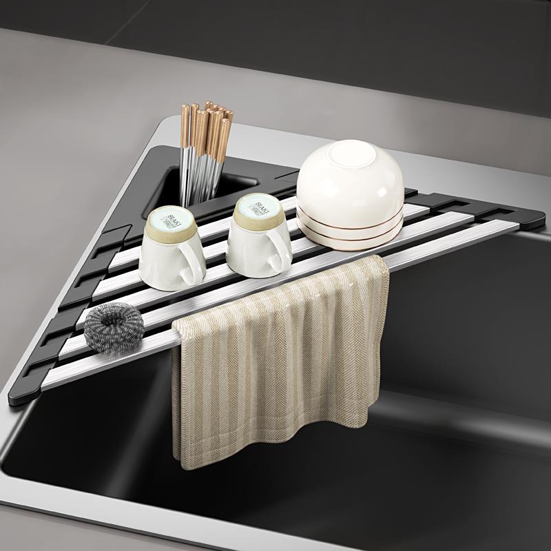 304不锈钢折叠沥水帘厨房水槽沥水架水池收纳水果蔬菜卷帘置物架