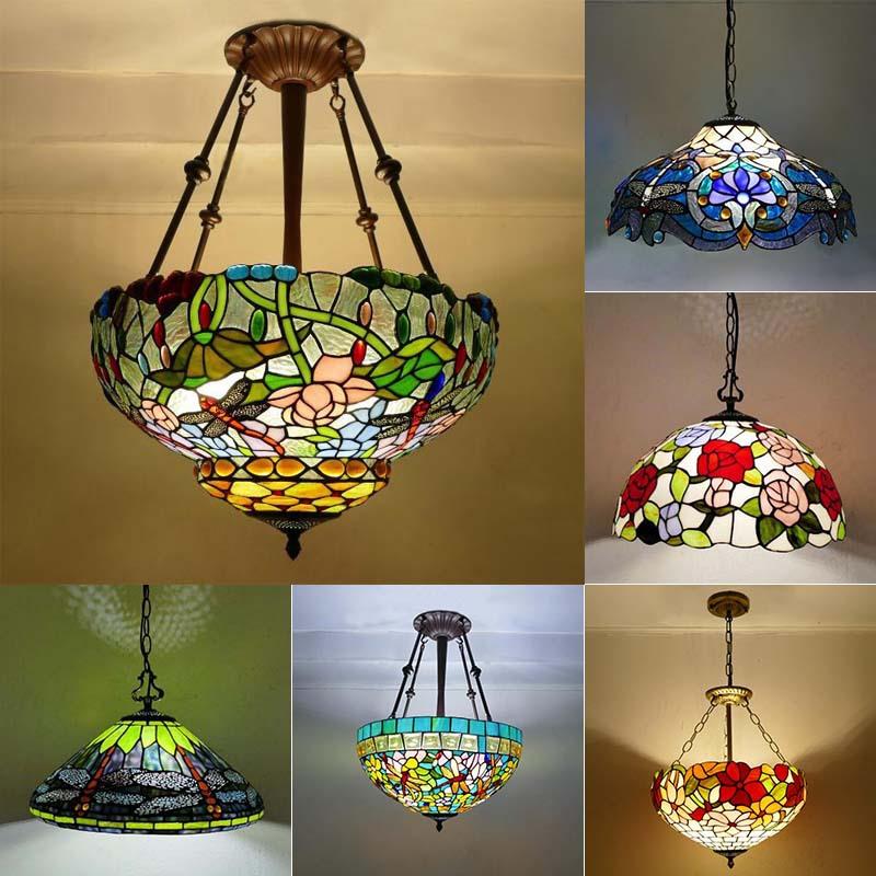 欧式田园地中海卧室彩色玻璃吊灯 现代简约餐厅走廊蒂凡尼吊灯
