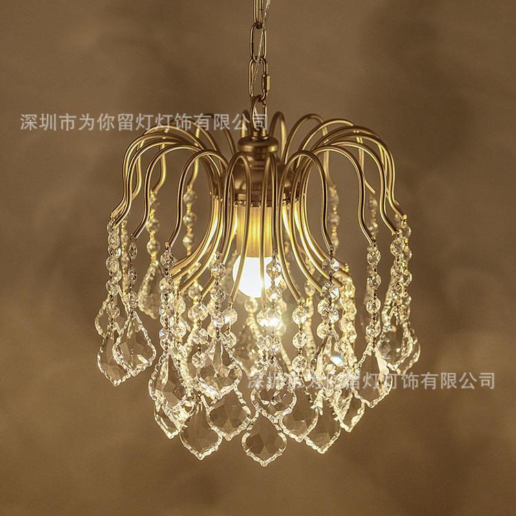 美式水晶珠帘吊灯 轻奢衣帽间玄关过道灯简约卧室餐厅水晶灯