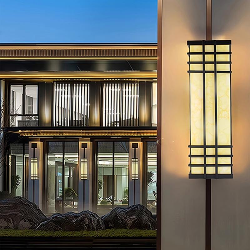 缩节镀锌管黑砂雪花云石户外壁灯照明防水酒店别墅小区新中式