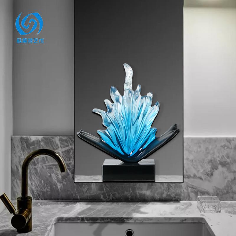 厂家订购新中式透明冰晶树脂雕像户外酒店软装艺术工艺品雕塑摆件