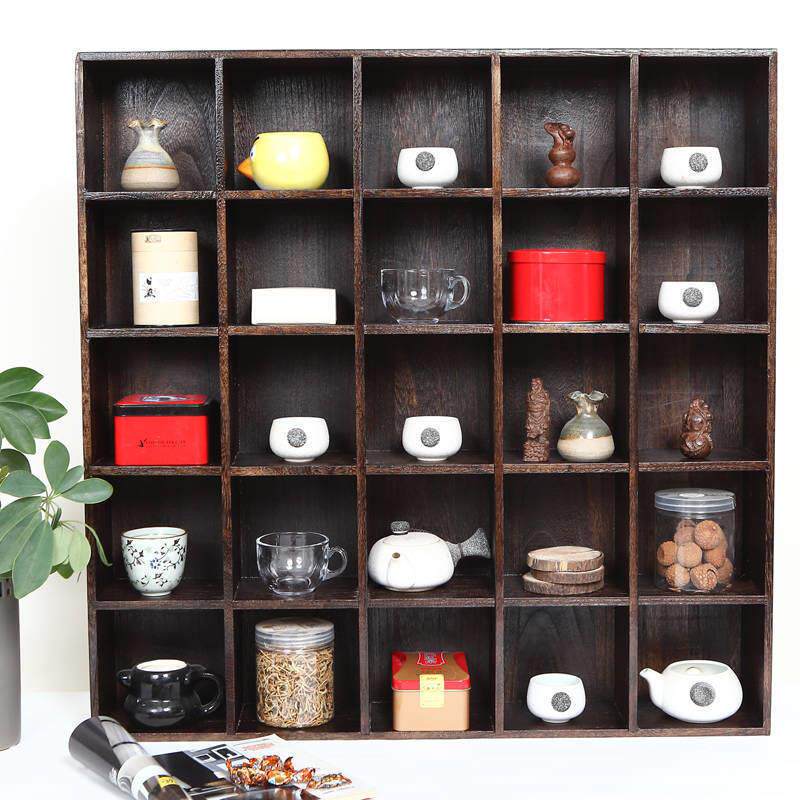 烧桐木茶杯架茶具收纳柜茶壶架实木多宝格小博古架壁挂置物垒德株