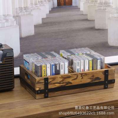 复古风木质收纳盒家用无盖式磁带CD存储盒桌面高级感多格式收纳盒