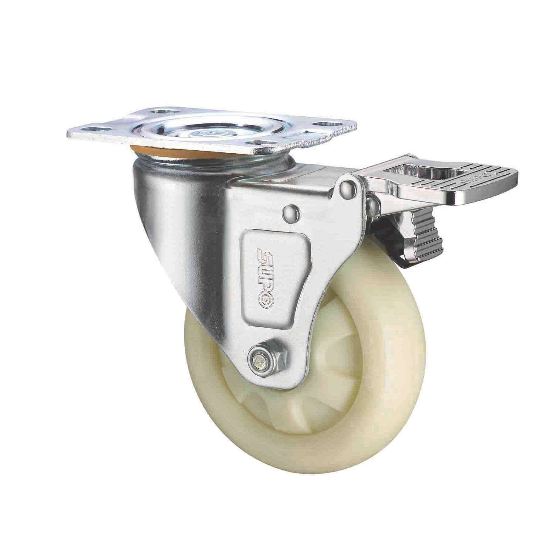 SUPO/向荣动力 3寸 带双刹车 白尼龙PP 万向脚轮 Z03-01A-75-122