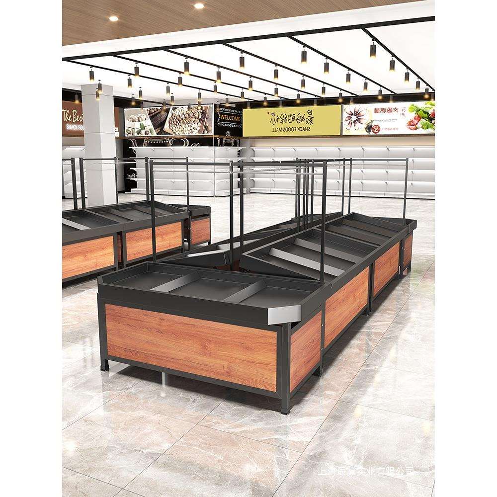 水果货架永辉款超市展示架钢木中岛蔬菜架子多层升降梯形商用平台