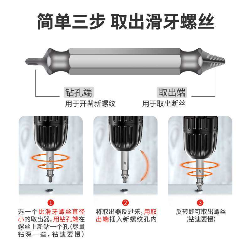 滑牙螺丝取出器断头断裂滑丝断丝取出工具电动反丝取丝拆卸神器