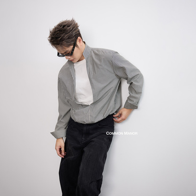 COM伦敦叠影假两件条纹衬衫