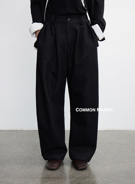 COM26AW【牛仔暗纹弯刀版型】半松紧腰复古垂感条纹弯刀西裤