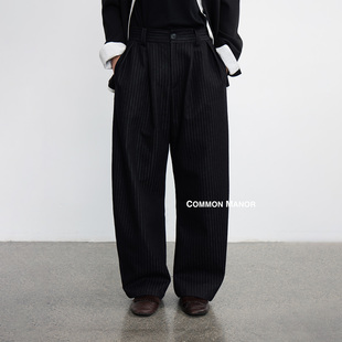 COM26AW【牛仔暗纹弯刀版型】半松紧腰复古垂感条纹弯刀西裤