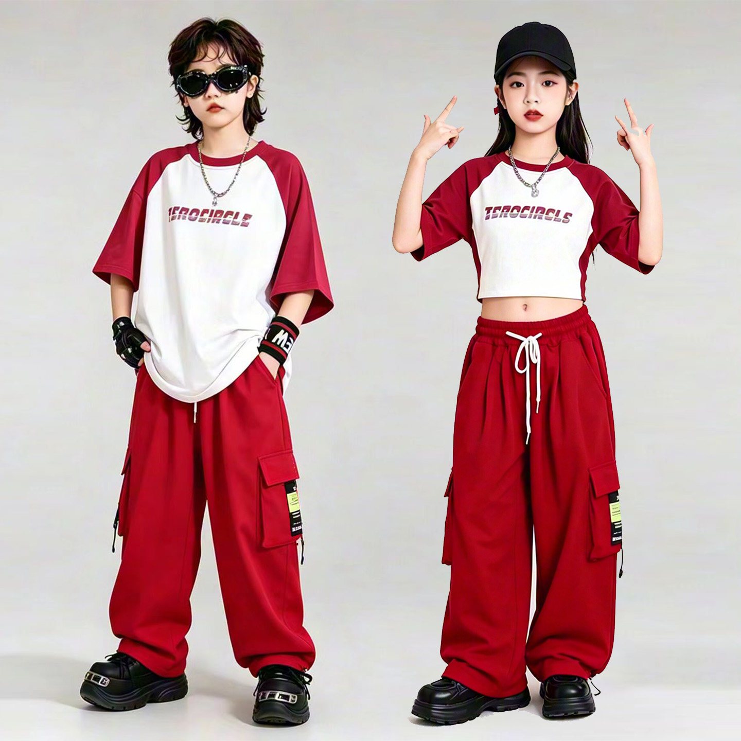 夏季男童嘻哈街舞宽松演出服套装