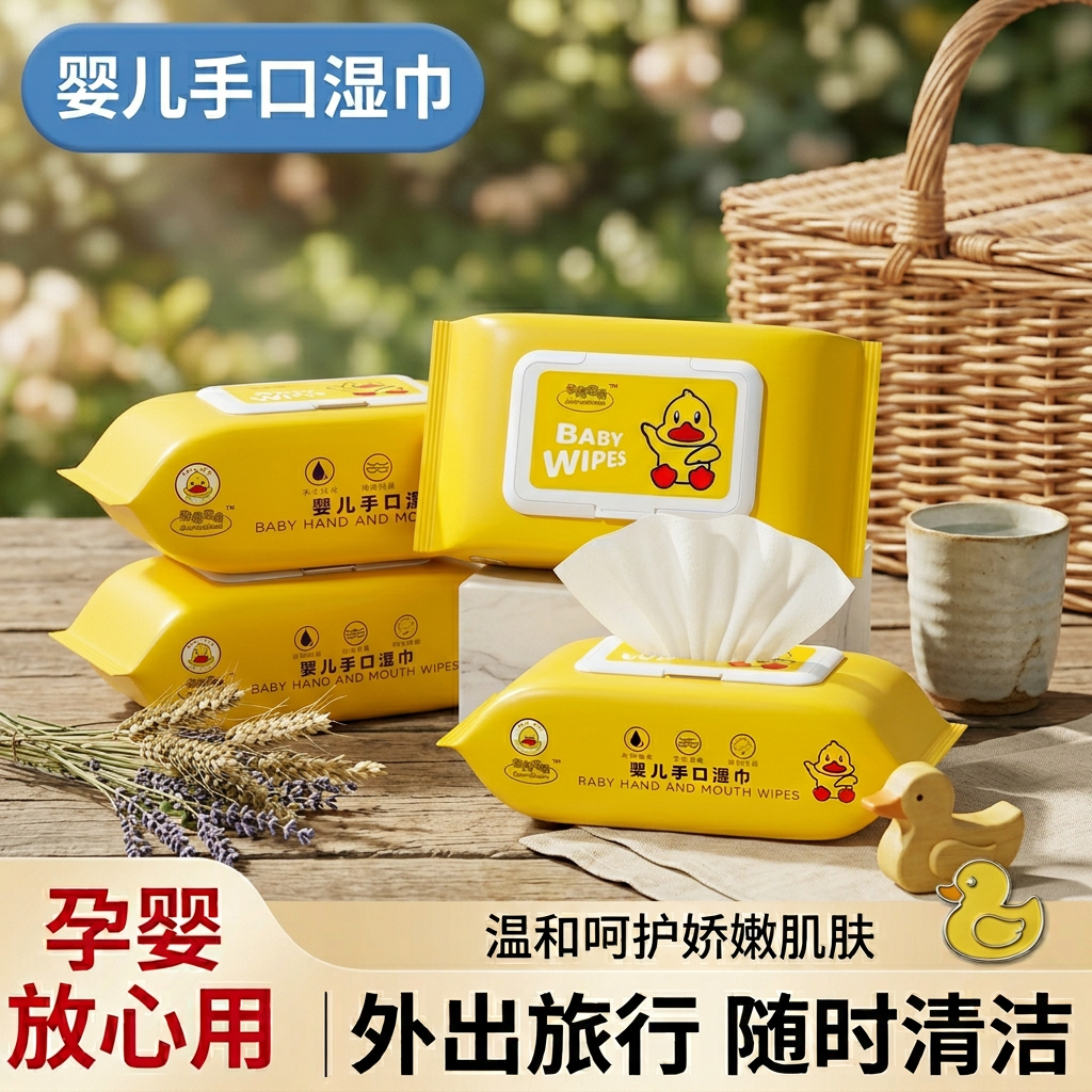 小黄鸭婴儿手口专用大包加厚湿巾学生宿舍厚实清洁亲肤舒适湿纸巾