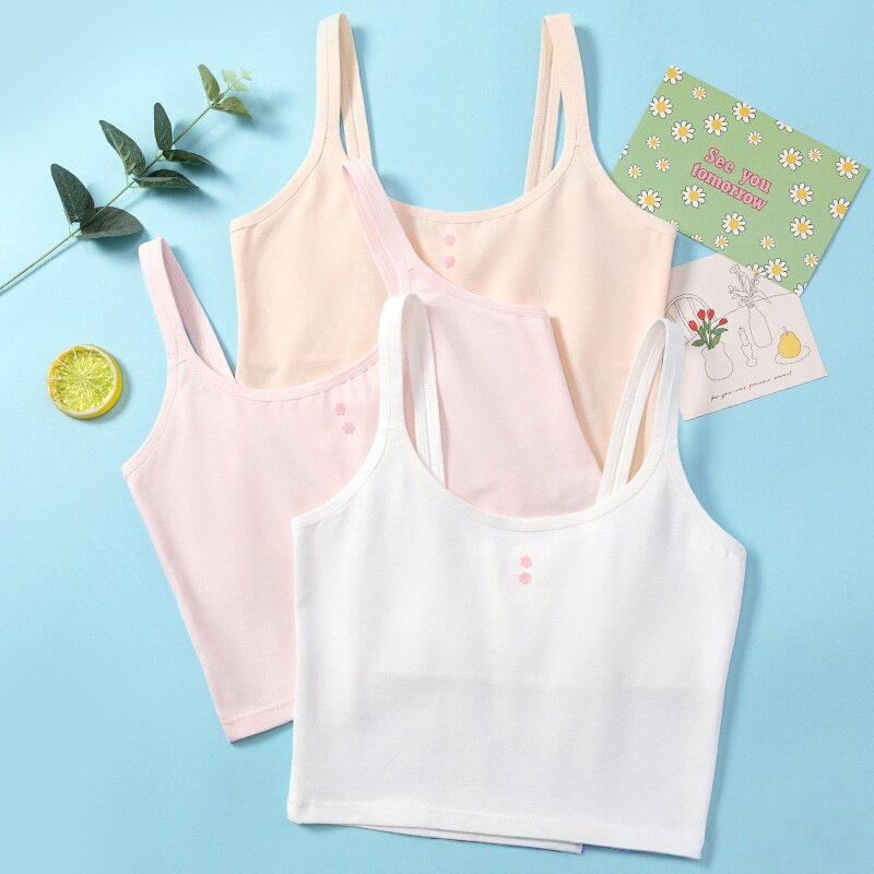 女童内衣发育期学生中长款双层棉内衣少女文胸吊带儿童防凸点背心