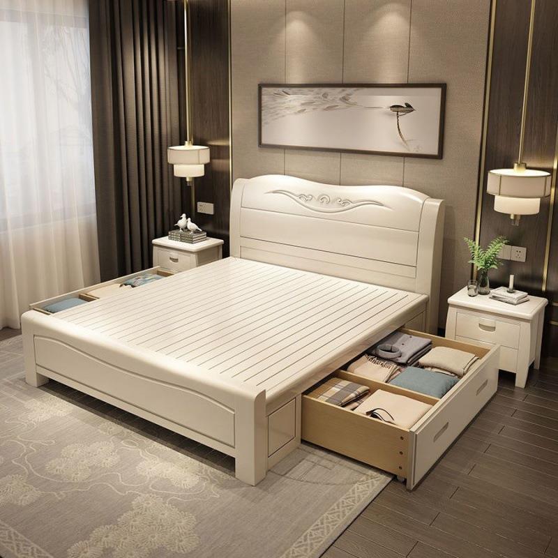 全实木床双人床1.5米橡木床架出租房1.2米单人床现代简约家用主卧