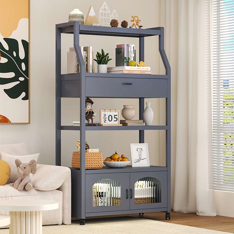 厨房置物架微波炉收纳橱柜子带门储物柜落地多层烤箱锅电器多功能