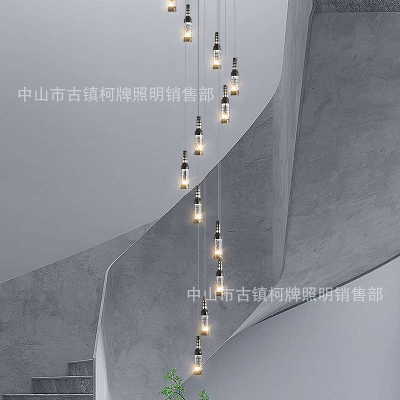 楼梯长吊灯现代简约loft公寓别墅客厅创意个性餐厅旋转复式楼吊灯
