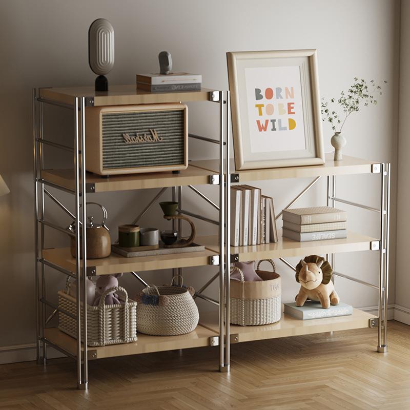 日式置物架多层收纳架落地书架厨房微波炉储物家用原木简约架子