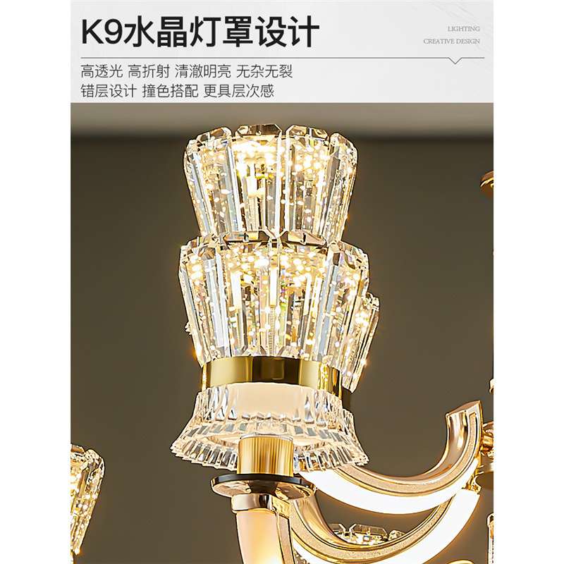 2024年新款水晶吊灯客厅灯现代轻奢主灯奢华大气别墅大厅灯臂发光
