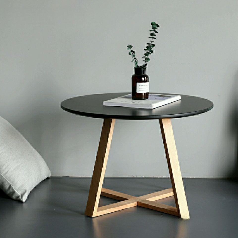 奶油风小茶几小户型圆形实木桌腿茶几桌客厅家用简约飘窗小桌子