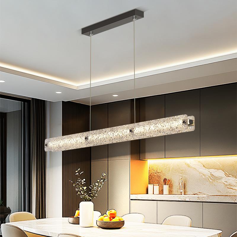 意式轻奢餐厅吊灯极简一字长条饭厅灯全光谱护眼水晶吧台吊线灯具