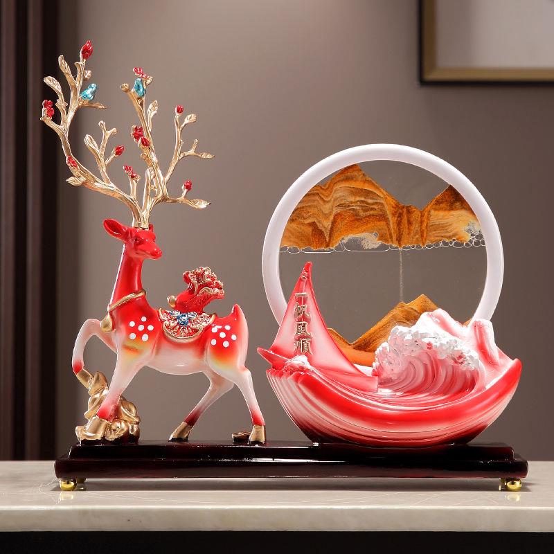 创意招财鹿风生水起沙漏流沙画摆件轻奢高档客厅酒柜电视柜装饰品