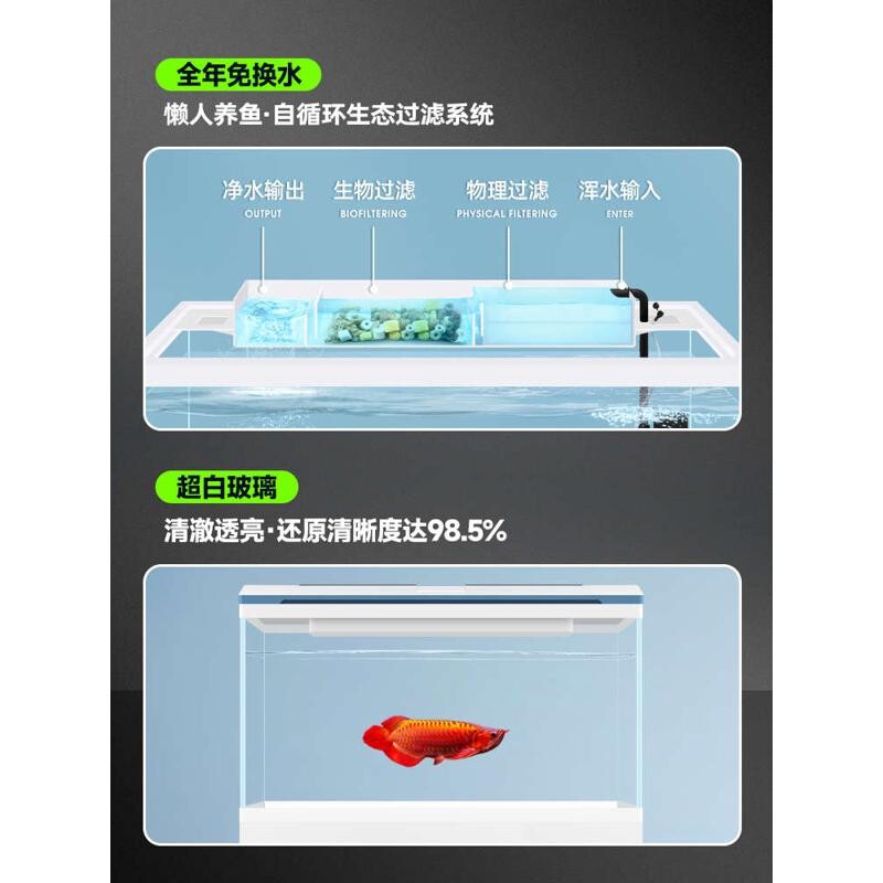 80cm新款加宽鱼缸家用客厅大龙鱼中小型大水族箱免换水60一米生态