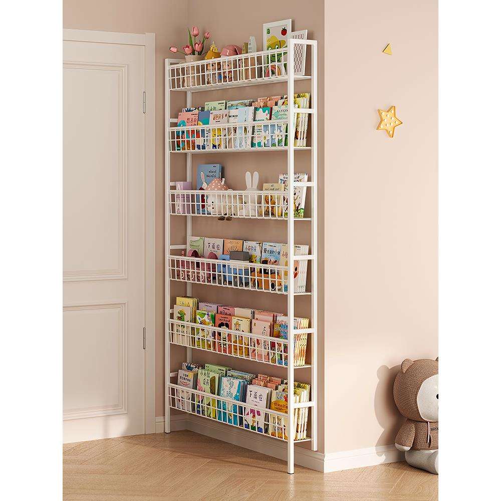 A8L门后置物架铁艺书架落地儿童简易极窄夹缝墙上壁挂家用收