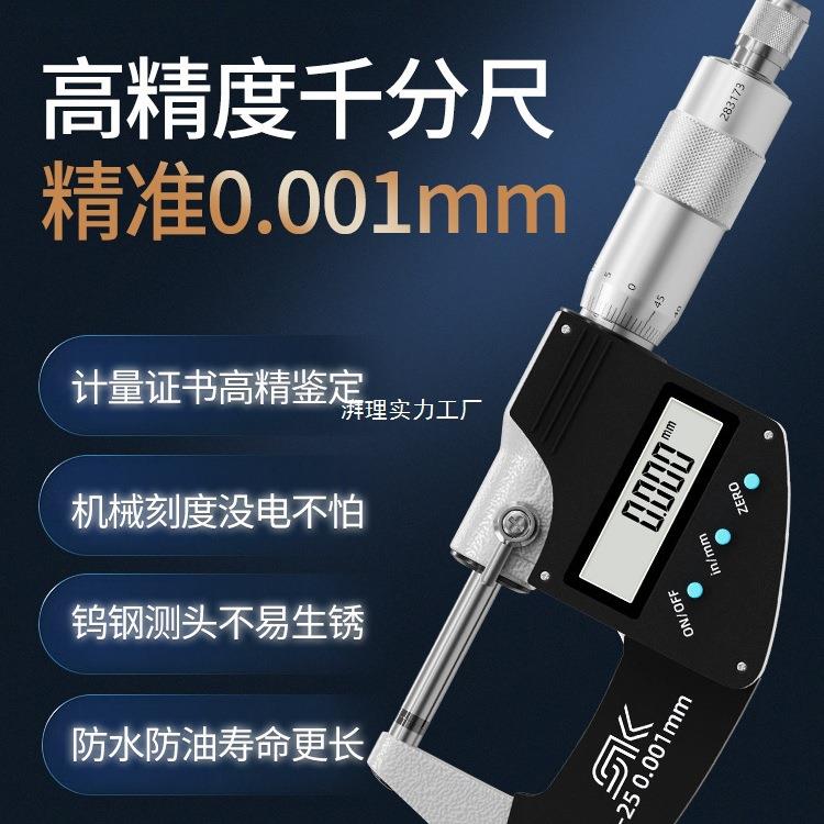 德国数显外径千分尺高精度千分卡尺厚度螺旋测微器电子壁厚测厚仪