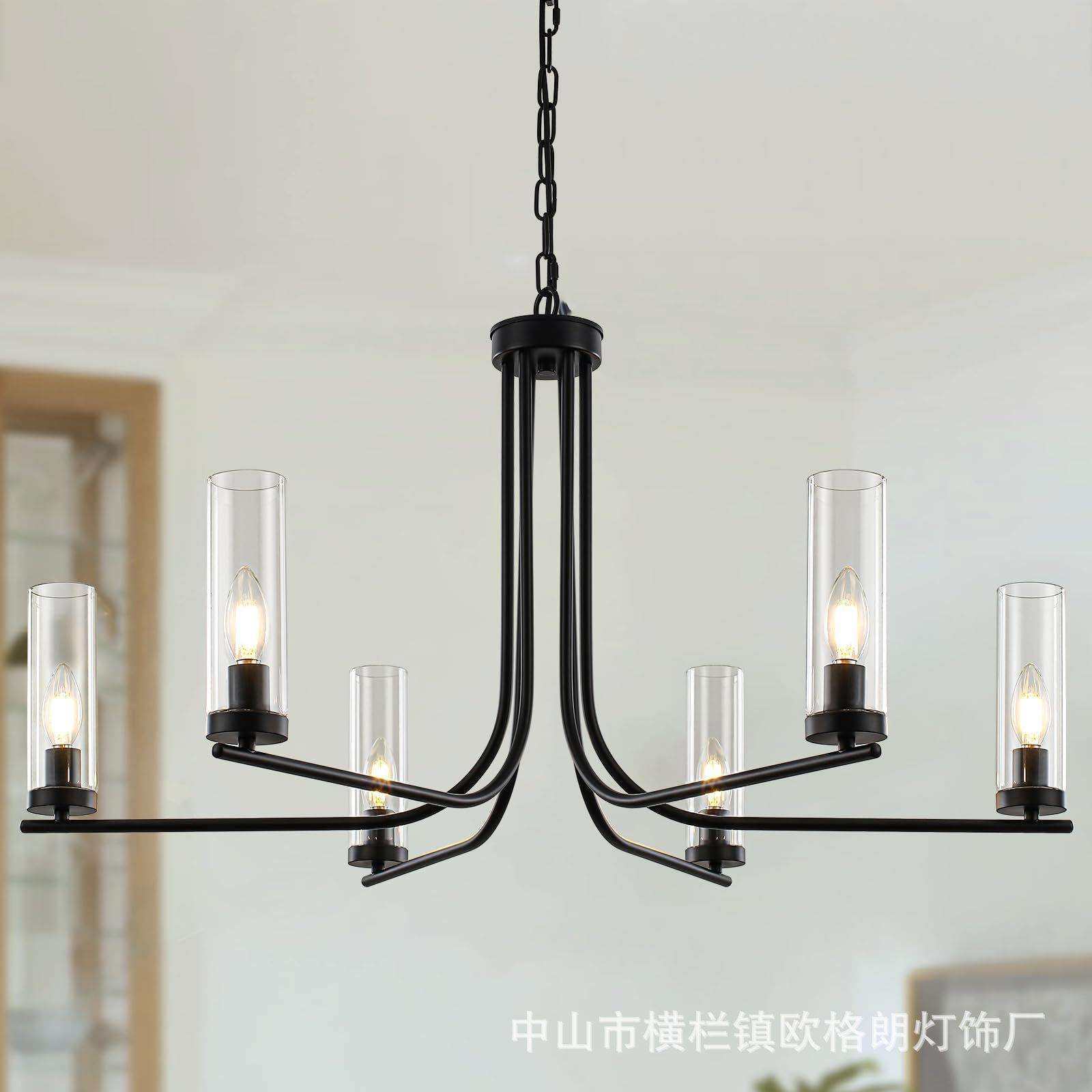 亚马逊热买吊灯简约现代玻璃美式吊灯餐厅美式风格灯具