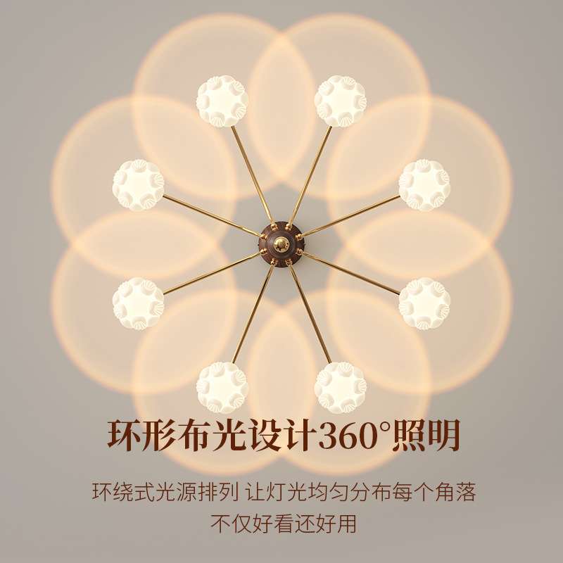 美式客厅吊灯设计师大厅主灯中古风高端大气简约胡桃木纹中山灯具