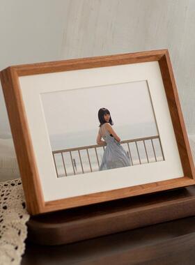 美式实木黑胡桃榫卯摆台相框67810寸全家福照片装裱相册摆件定 制