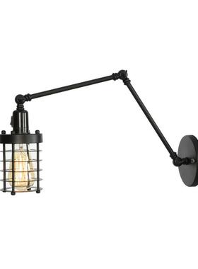 RH风格床头酒店餐馆工程铁艺铁架长臂双节复古黑色复古带开关壁灯