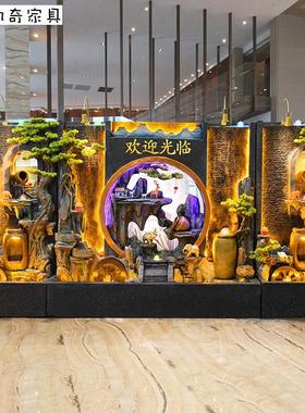 极速水幕墙假山喷泉落地景v观摆件流水屏风酒店前台别墅花园鱼池